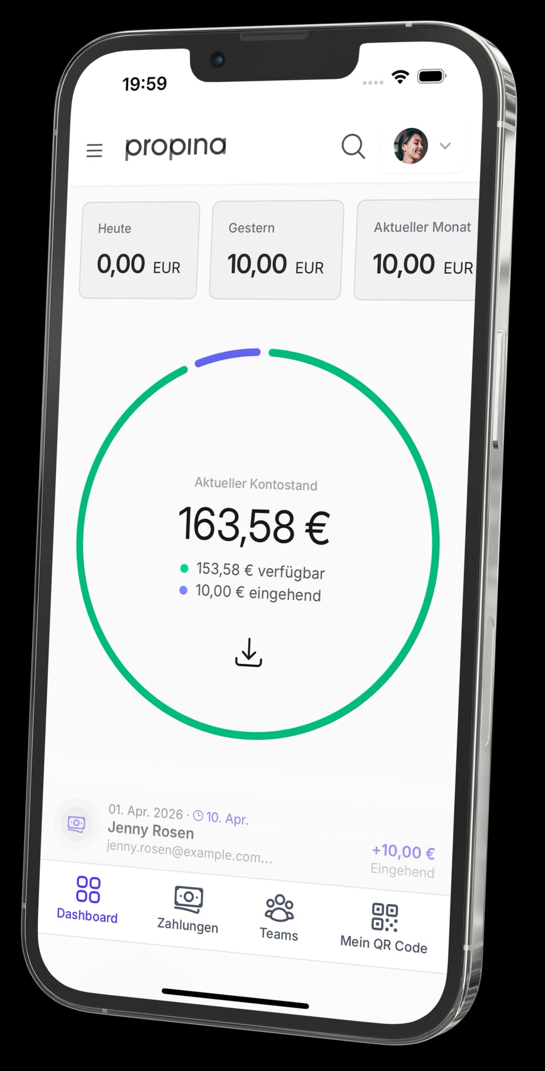 Example mobile dashboard screenshot